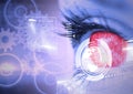 Digital interface with data processing against close up of female human eye Royalty Free Stock Photo