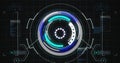 Digital interface with data processing against round scanner against black background