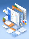Digital Interface Design Showcasing Multiple Application Windows and Components for User Interaction in a Modern Royalty Free Stock Photo