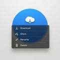 A digital interface design shows a circular blue cloud icon with a download arrow, Royalty Free Stock Photo