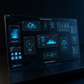 A digital interface display features various graphical elements and data visualizations. Royalty Free Stock Photo