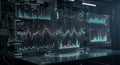 Digital interface displaying complex data analytics on transparent screens, featuring Royalty Free Stock Photo
