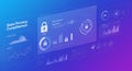 Digital interface displaying data privacy concepts with charts, graphs, and lock icons. Royalty Free Stock Photo