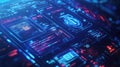 Digital interface displaying data processing and cybersecurity concepts Royalty Free Stock Photo