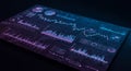 Digital interface displaying data visualizations and analytics includes line graphs, bar Royalty Free Stock Photo
