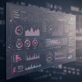 Digital interface displaying data visuals on a futuristic screen. It features multiple Royalty Free Stock Photo