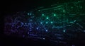 Digital interface displaying a futuristic, complex network of interconnected nodes and Royalty Free Stock Photo