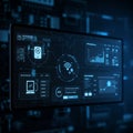 A digital interface displaying a futuristic dashboard with various data visualizations. Royalty Free Stock Photo