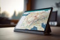 Digital Interface Displaying Global Route Planner Map for Effective Navigation and Travel Planning in an Indoor Setting Royalty Free Stock Photo