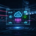 Digital interface displaying a holographic cloud network design Royalty Free Stock Photo