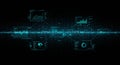 Digital interface displaying interconnected data visualizations against a dark Royalty Free Stock Photo