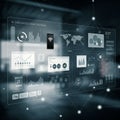 Digital interface displaying multiple data visualizations, including bar graphs, pie Royalty Free Stock Photo