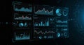 Digital interface displaying multiple data visualizations, including line graphs, bar Royalty Free Stock Photo
