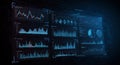 Digital interface displaying multiple data visualizations, including line graphs, bar Royalty Free Stock Photo