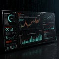 Digital interface displaying multiple financial charts and data analytics. The screen Royalty Free Stock Photo
