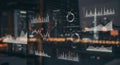 Digital interface displaying multiple financial charts and graphs set against a blurred Royalty Free Stock Photo