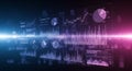 Digital interface displaying various analytic graphs and charts on a dark background. Royalty Free Stock Photo