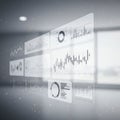 Digital interface displaying various analytical graphs and charts, including bar graphs, Royalty Free Stock Photo