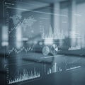 Digital interface displaying various graphs and charts, including line graphs, bar Royalty Free Stock Photo