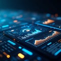A futuristic digital interface displays data visualizations charts and graphs Royalty Free Stock Photo