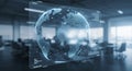 A digital interface displays a holographic globe with interconnected data points and Royalty Free Stock Photo
