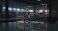 A digital interface displays various data visualizations, including line charts, bar Royalty Free Stock Photo
