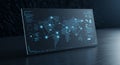 A digital interface displays a world map with interconnected nodes, representing a Royalty Free Stock Photo
