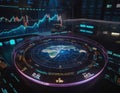 A digital interface features a 3D globe displaying a global map Royalty Free Stock Photo
