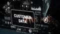 Digital Interface Featuring Customer Data Analysis with Graphs and Statistics on a Dark Background. Asymptotic smart Royalty Free Stock Photo