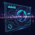 Digital interface featuring a glowing globe centered on a high tech Royalty Free Stock Photo