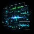 Digital interface featuring interconnected graphs and neural Royalty Free Stock Photo