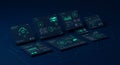 A digital interface featuring multiple, floating panels displaying various data Royalty Free Stock Photo