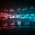 Digital interface featuring various data charts and graphs, including bar charts, line Royalty Free Stock Photo