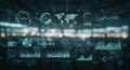 Digital interface featuring various data visualizations, including pie charts, bar graphs, Royalty Free Stock Photo