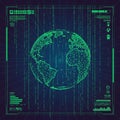 Digital interface featuring a wireframe globe centered on a dark backgroun Royalty Free Stock Photo
