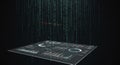 Digital interface floating in a dark space, displaying graphs, charts, and data Royalty Free Stock Photo