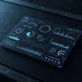 A digital interface with a futuristic design, displaying various data visualizations such Royalty Free Stock Photo
