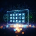 Digital interface with futuristic holographic elements on a dark background Royalty Free Stock Photo