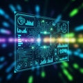 Digital interface with a glowing circuit board design at the Royalty Free Stock Photo