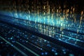 Digital interface with glowing dots. pixelated data stream and encryption concept