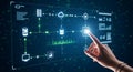 Digital Interface with Hand Interacting with Data Flow Royalty Free Stock Photo