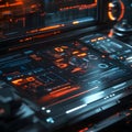 Digital Interface: High-tech user interface glows with neon hues, complex data streams and a futuristic design, inviting Royalty Free Stock Photo