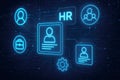 Human Resources HR digital interface with icons and circuit board pattern technology Royalty Free Stock Photo