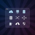 Illustration with nine icons representing technology and network Royalty Free Stock Photo