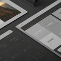 Digital interface mockup displaying website templates on tablets. Royalty Free Stock Photo