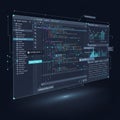 The central window shows a code editor with colorful syntax highlighti Royalty Free Stock Photo