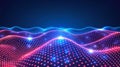 Digital interface, pixelated data stream, binary code, encryption concept, glowing red and blue dots Royalty Free Stock Photo
