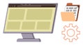 Digital Interface with Screen, Folder, and Gear Representing Data Management and Workflow Royalty Free Stock Photo