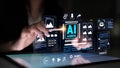 Digital Interface Showcasing Artificial Intelligence Agents and Data Analysis Tools in a Modern Setting with Futuristic Royalty Free Stock Photo