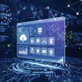 Digital interface showcasing cloud computing and data management concepts Royalty Free Stock Photo